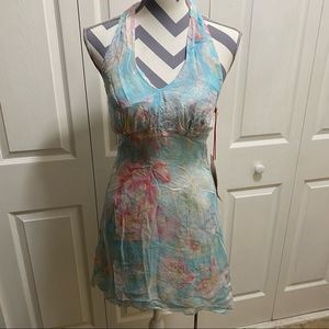 NWT Rangoon Baby Blue Floral Silk Layered Dress